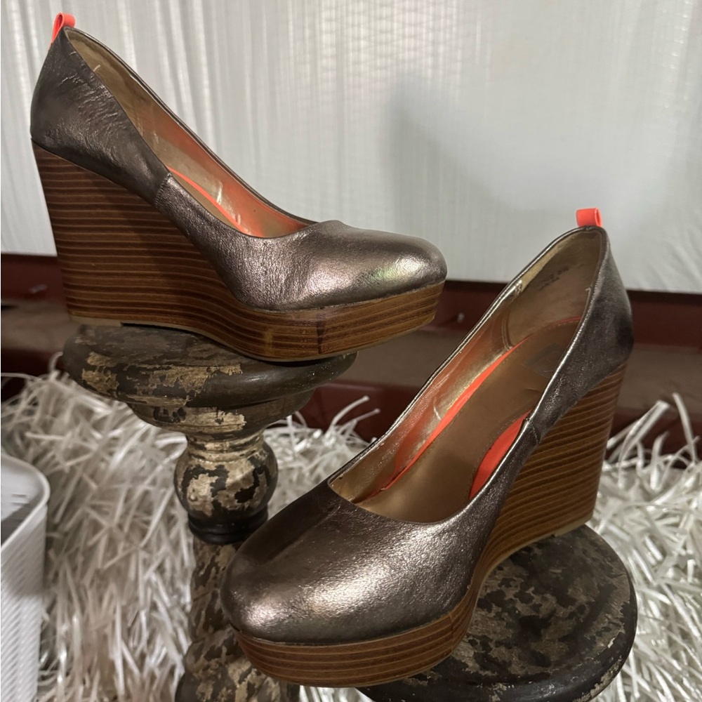 Buckle Metallic Wedge Heels